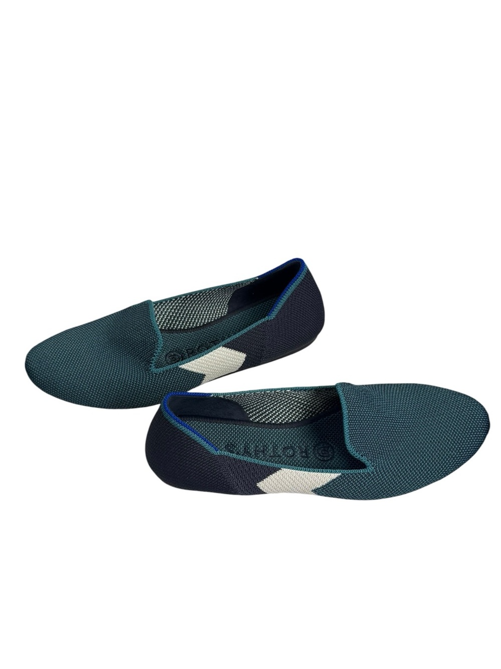 Rothy’s Spruce Prep Shoes Teal Navy White Washable Knit Flat Size 6.5 - Picture 3 of 15